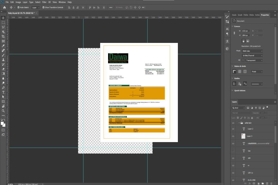 Modèle Word et PDF de relevé bancaire professionnel de Daiwa Securities Group template